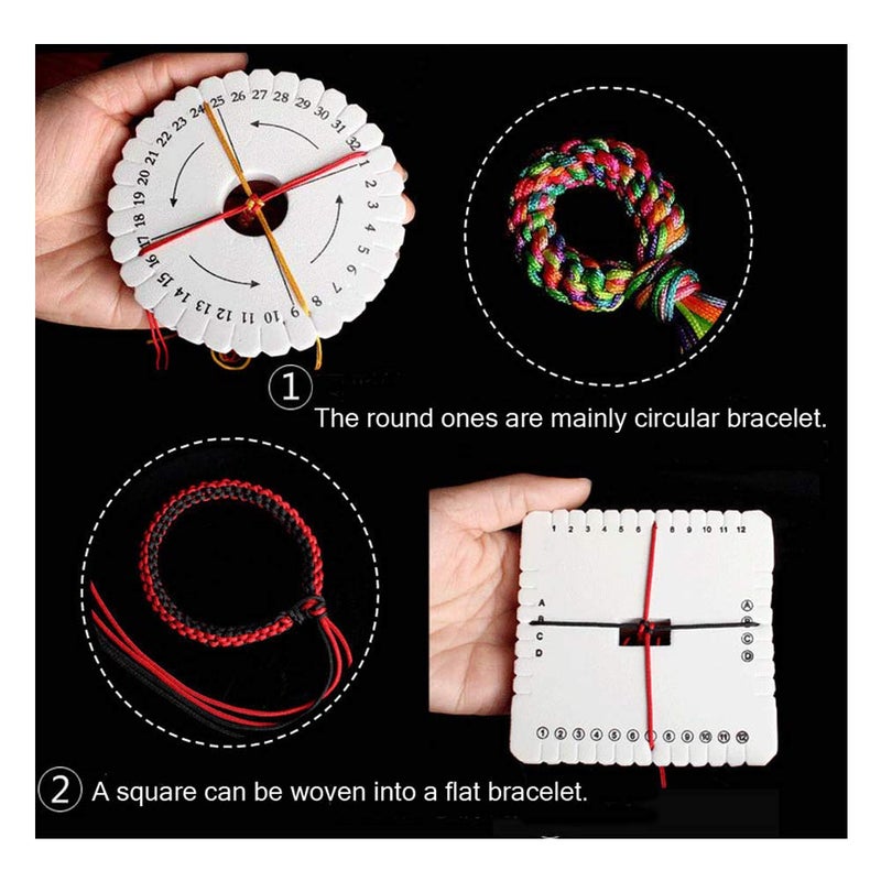 Comidox 4Pcs Kumihimo Disk Braiding Wheel Lightweight & Convenient Friendship Bracelet Disc Square & Round Kumihimo Supplies for Beading & Bracelet Weaving Kit DIY - Image 4